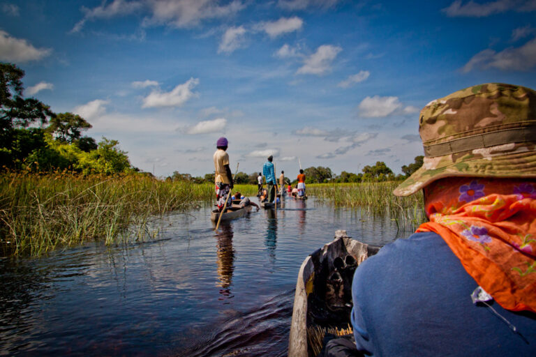 Mit dem Einbaum durch das Okavango Delta