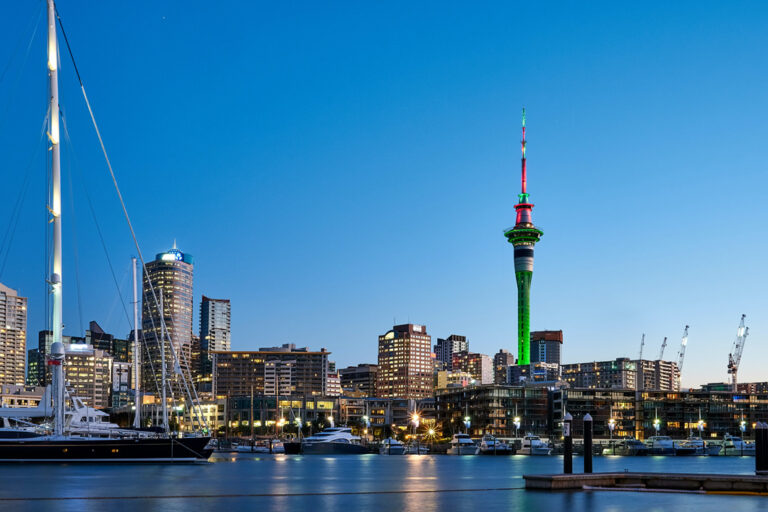 Der Hafen und die Skyline von Auckland