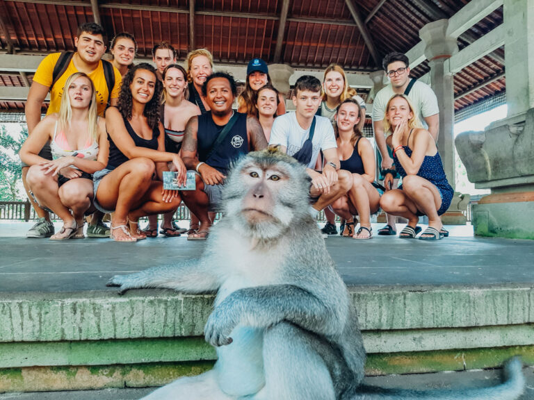 Da schleicht sich auch mal ein Affe auf's Gruppenbild