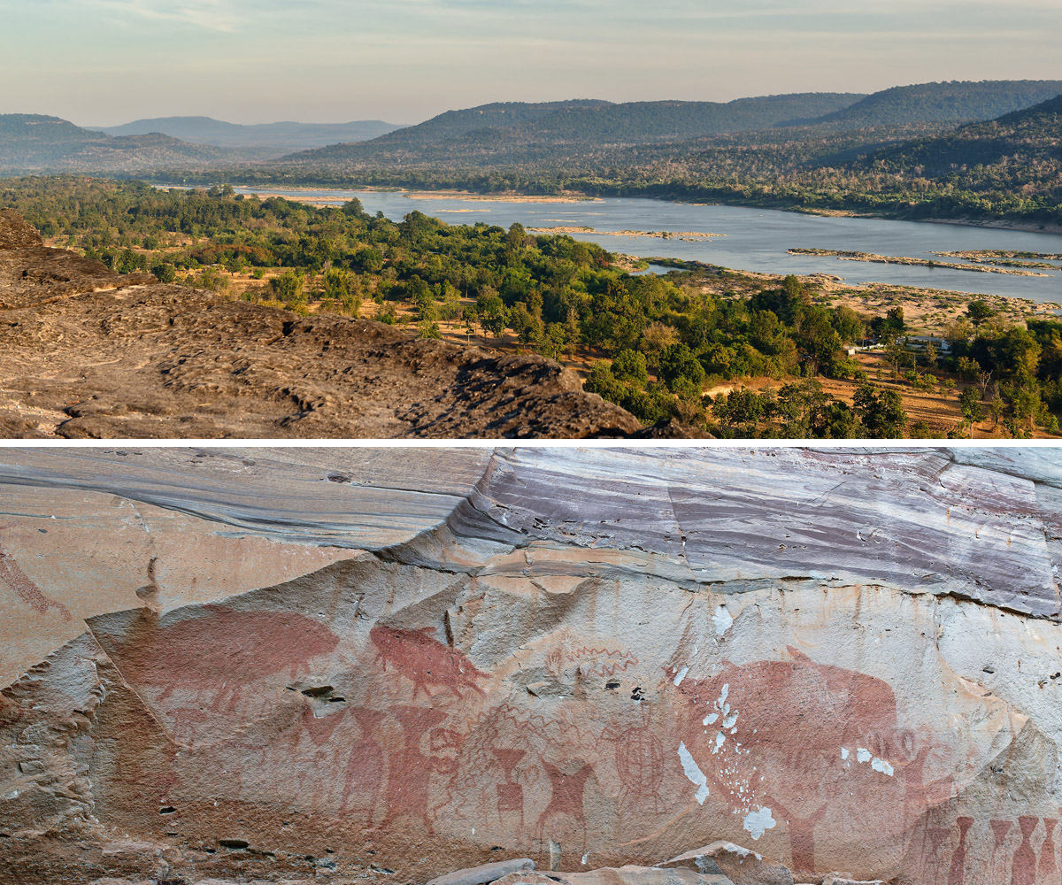 Collage Landschaft und Felszeichnungen im Paha Team Nationalpark