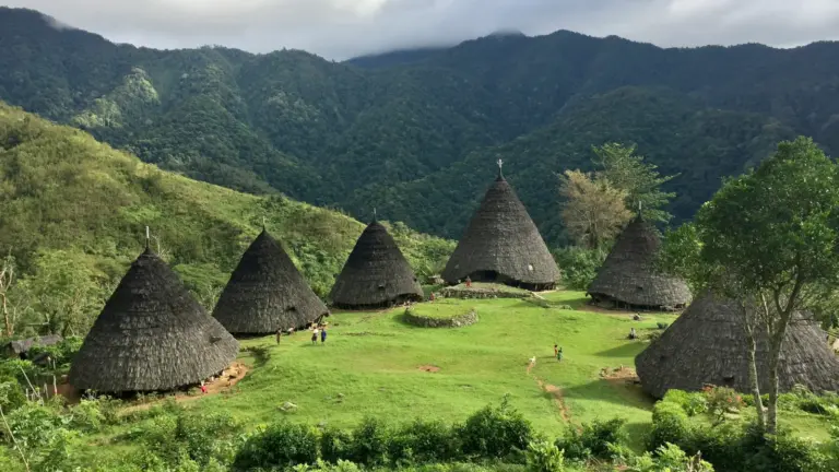 Traditionelle Mbaru Niang Hütten im Bergdorf Waerebo auf Flores in Indonesien – Flores Abenteuerreise für junge Leute