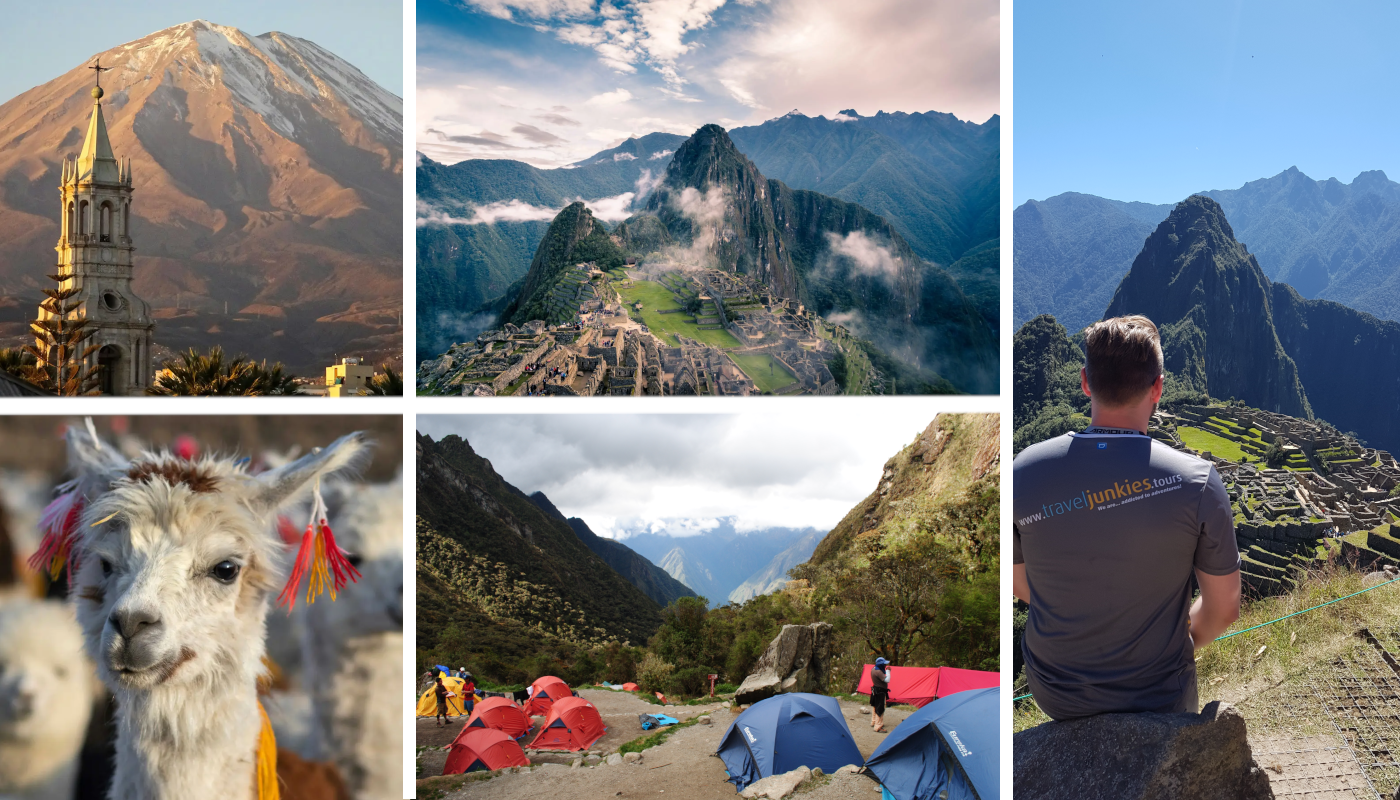 Junge Erwachsene auf einer Gruppenreise in Peru mit Machu Picchu, Andenlandschaft und Trekking als Beispiel für Gruppenreisen junge Leute und junge Erwachsene Reisen in Südamerika