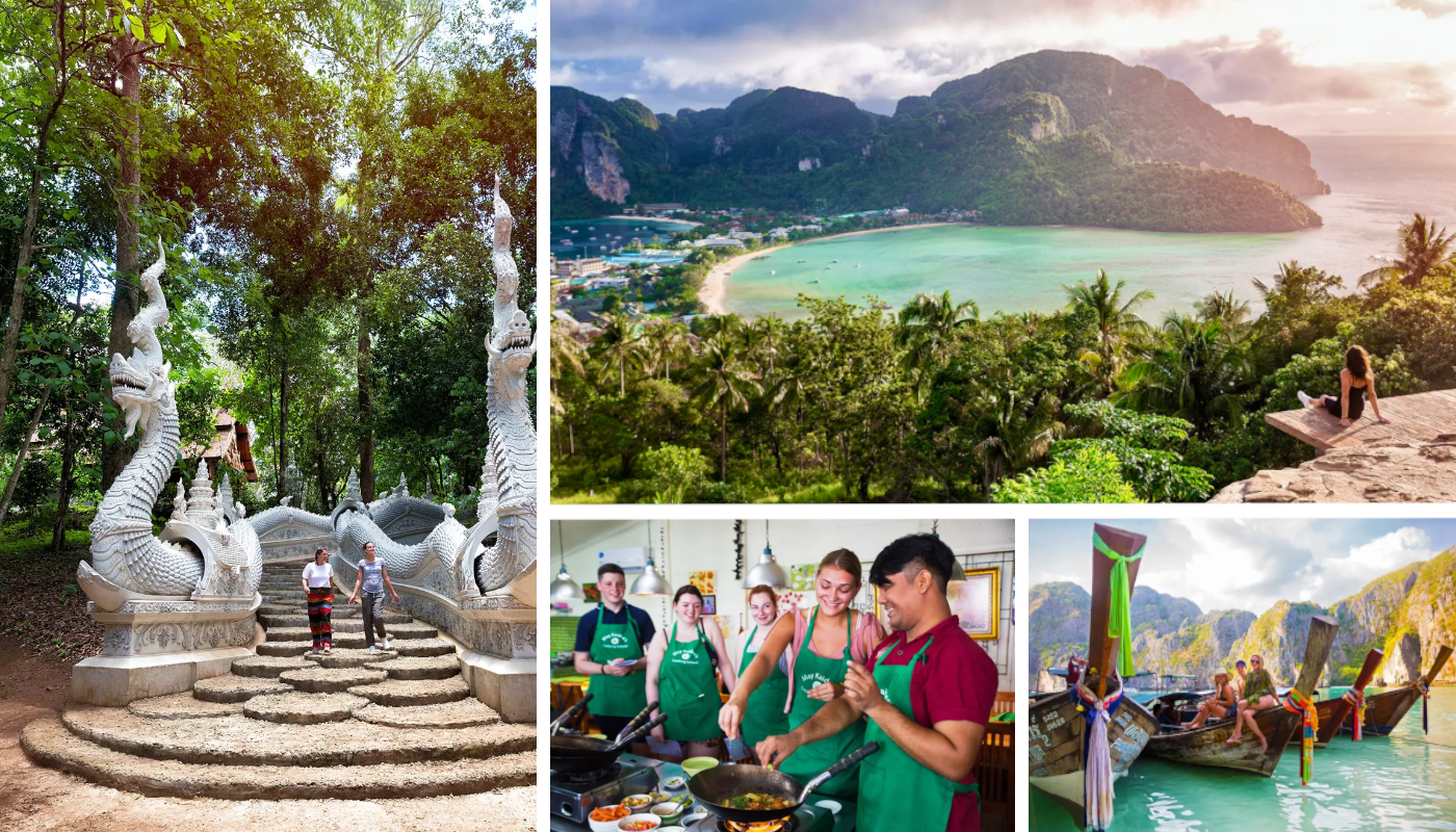 Junge Erwachsene auf einer Gruppenreise in Thailand bei Tempeln, Strand und Kochkurs als Beispiel für Gruppenreisen junge Leute und junge Erwachsene Reisen in Asien