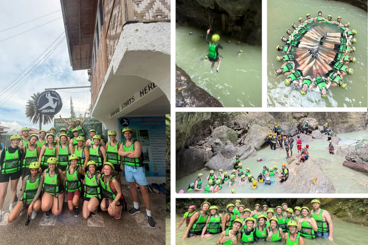 Reisegruppe beim Canyoning in den Schluchten von Moalboal auf Cebu in den Philippinen