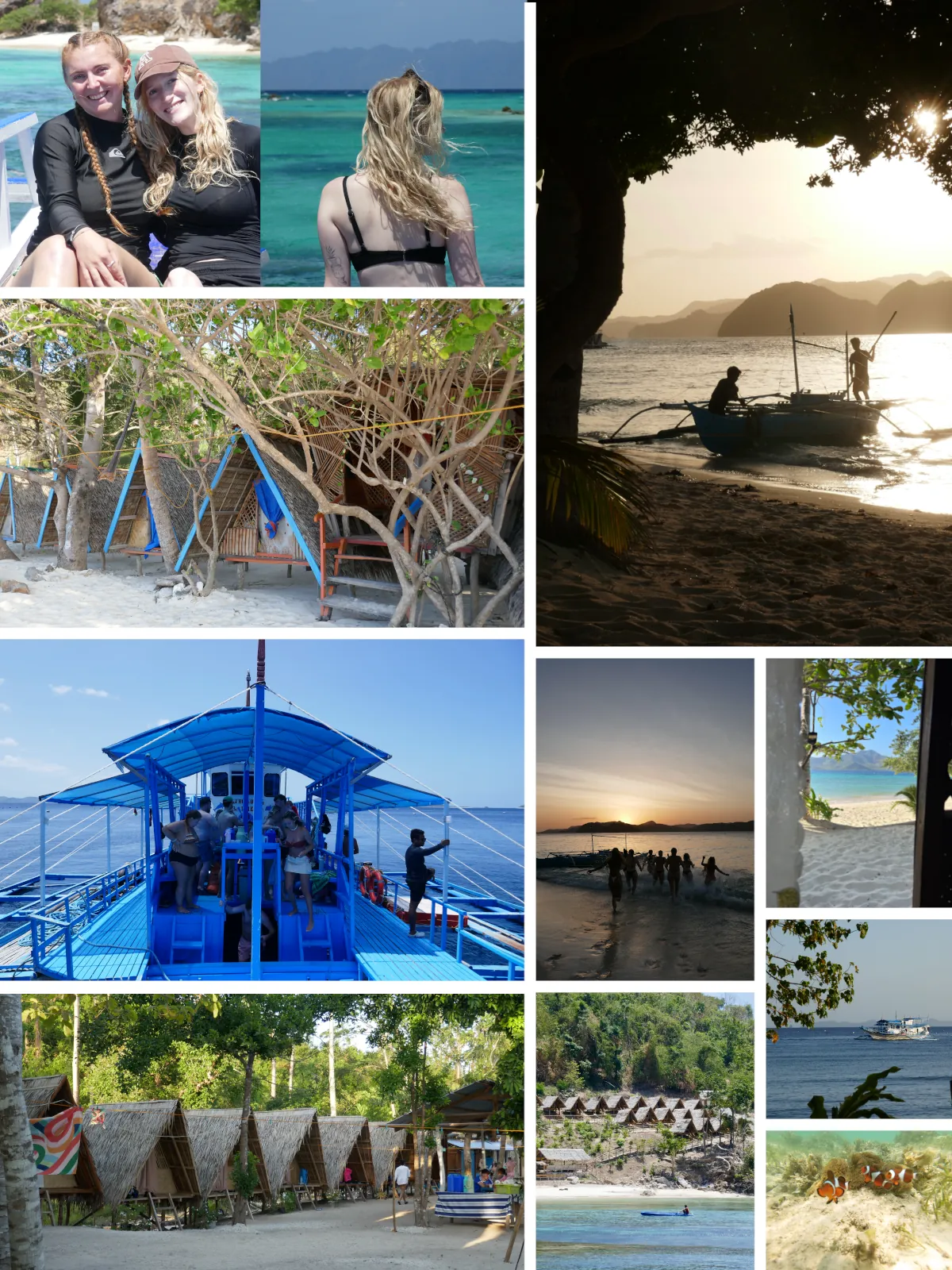 Inselhopping zwischen Coron und El Nido mit Strandhütten und Booten auf Palawan