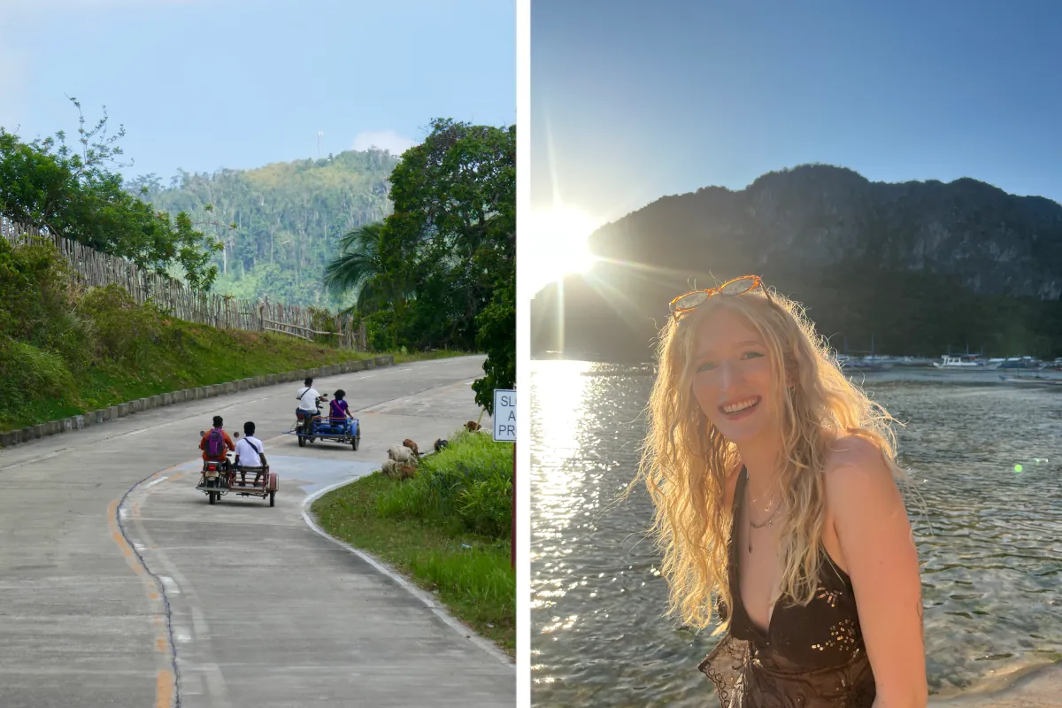 Straße und Sonnenuntergang in Port Barton auf Palawan in den Philippinen