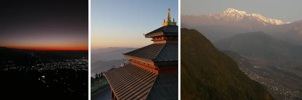Sonnenaufgang am Sarangkot View Point mit Himalaya Blick bei Pokhara in Nepal